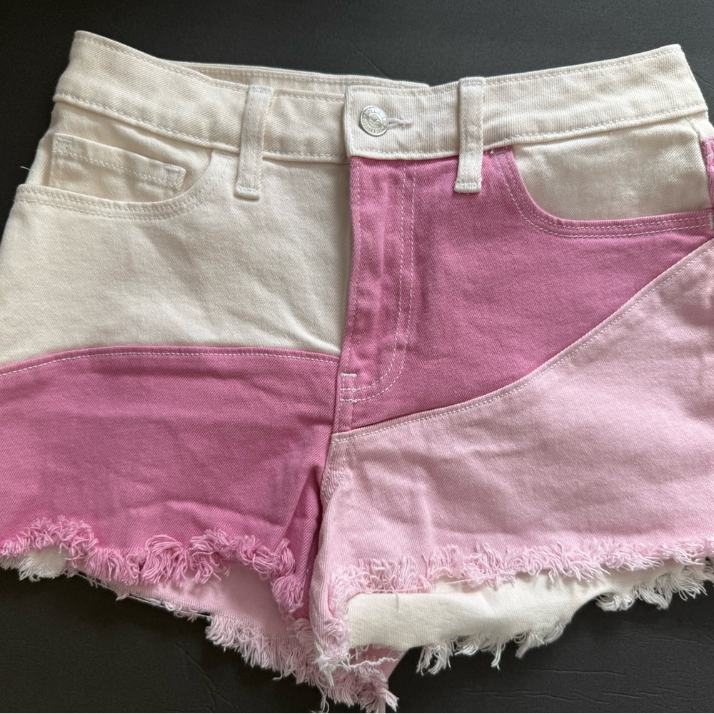 Hollister Pink and White Color Block Jean Shorts
